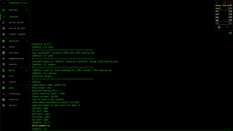 Bitburner - Screen zum Spiel Bitburner.