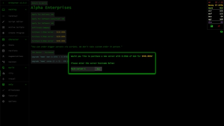 Bitburner - Screen zum Spiel Bitburner.
