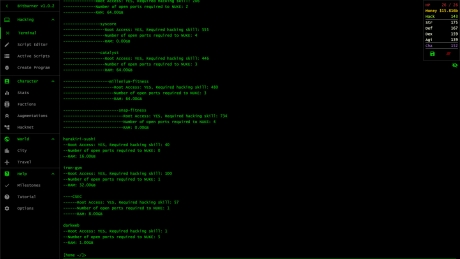 Bitburner - Screen zum Spiel Bitburner.