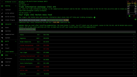 Bitburner - Screen zum Spiel Bitburner.