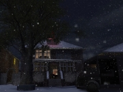 Call of Duty 2 - Hausfront Ansicht mit feinen Lichtern.